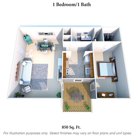 1 Bedroom Floor Plan at Knobs Pointe Apartments, New Albany, IN